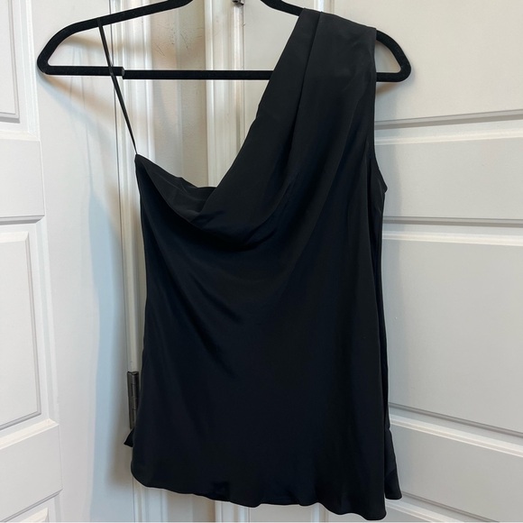 Jay Godfrey One-Shoulder Silk Blouse in Black Size 6 - Picture 3 of 5
